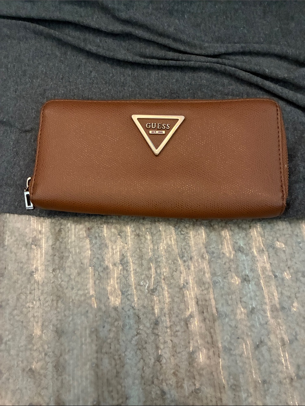 Guess Brown Zip-Around Leather Wallet with Gold Logo see last picture call out